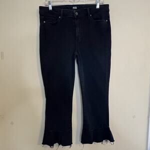 PAIGE Jeans Rafaela Raw Hem Joannie No Whiskers Sz 31 Black Denim Ruffle Leg